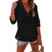Women's Sporty Long Sleeve Hoodie V Neck Shirt Top With Pockets For Summer Amazon Beach Cover Up Casual Loose Fit Blouse_ecoleips.com