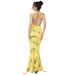 Yellow Green Tie Dye Satin Halter Mermaid Maxi Dress, Cowl Neck Backless Ruched High Stretch Bodycon Evening Party Gown_ecoleips.com