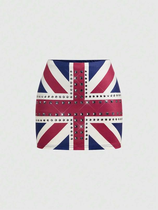 Retro European American Printed Slim Fit Bodycon Skirt for Women Sexy Studded Color Block Trendy Summer Wholesale_ecoleips.com
