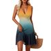 European And American Cross-border Women's Clothing V-neck Waist-cinching Gradient Polka Dot Print Sleeveless_ecoleips.com