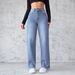 Women's Clothing Temperament Non elastic Straight Wide leg Jeans Women_ecoleips.com