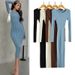 European And American Style INS Hot Girl Stretchy Slim-fit Ribbed Geometric Pattern Knitted Bodycon Dress With Long_ecoleips.com