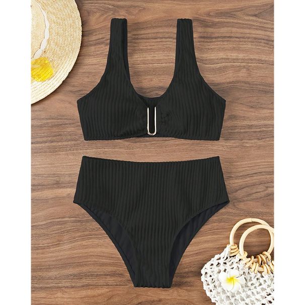 Women's Clothing Sexy Solid Color High Waist Bikini Beach Split Swimsuit Women's Swimwear _ecoleips.com
