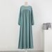Muslim Loose Plus Size Sleeve Solid Color Pullover Robe Spring Autumn Over-the-Knee Long Dress_ecoleips.com