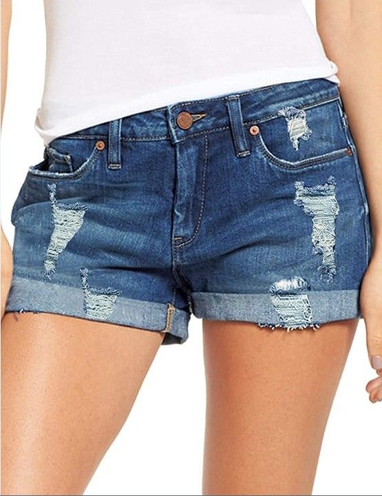Women's Clothing Elastic Ripped Denim Shorts For Women_ecoleips.com