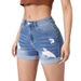 Women's Clothing Trendy Hole Curling High Elastic High Waist Denim Shorts Women's Hot Pants_ecoleips.com