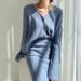 Women's Clothing elegant V-neck linen pattern knitted cardigan sweater + high waist sheath skirt_ecoleips.com