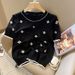 Women's Clothing Summer New Fashion Simple Jacquard Short Sleeved Knitted Top Loose Round Neck Thin Ice Silk Shirt_ecoleips.com