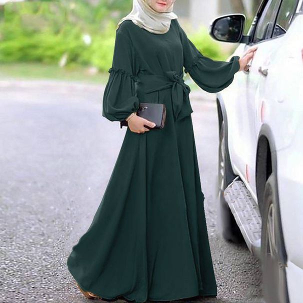 New 2025 Women's Muslim Fashion Abaya Long Dresses Women With Sashes Islam Clothing Abaya Ruffle Dresses For Women Musulman Kaftan_ecoleips.com