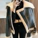 Women's Winter Shearling Jacket With Contrast Collar, Short Faux Leather Coat With Fur Trim, Green Biker Style Outerwear_ecoleips.com