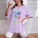 Women's Casual Loose T-Shirt round Neck Short Sleeve Colorful Letter Print Simple Sports Top European American Style Summer_ecoleips.com