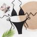 Black Ribbed Triangle String Bikini Set Women Halter Tie Side High Cut Thong Bikini 2 Piece Summer Beach Swimwear_ecoleips.com