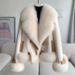Women’s Faux Fox Fur Short Coat – Trendy Winter Jacket With 3D Embroidery, V-Neck & Plush Collar (M-XL, Beige/Green/Khaki/Pink)_ecoleips.com