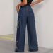 Women's Casual Versatile Loose Straight Leg Jeans Five-Pointed Star Tassel Frayed Edge Denim_ecoleips.com