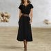 2026 European And American Cross-border Independent Site Elegant Western Style Round Neck Pleated Pocket_ecoleips.com