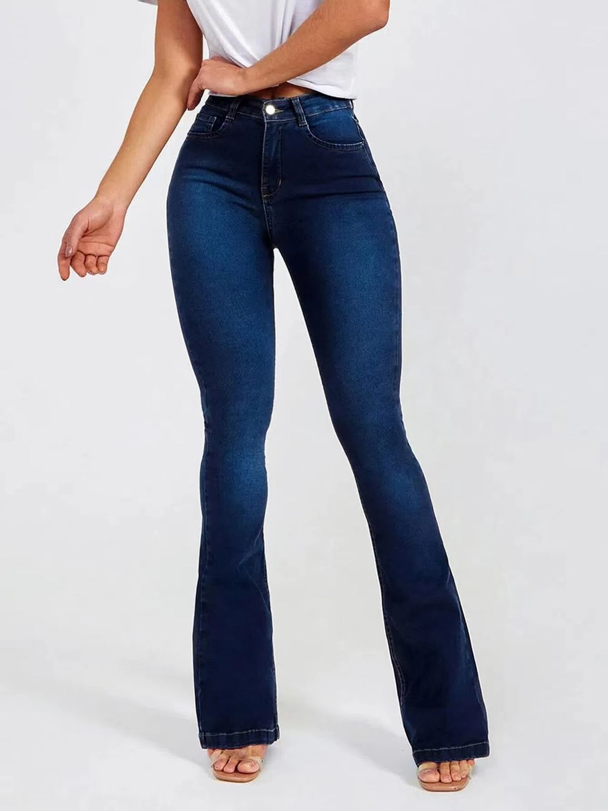 K New High Waisted Slim Fit Elastic Flared Jeans For Women_ecoleips.com