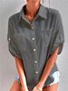Women's Clothing Women's Mid-Length Shirt Cotton Linen Blend With Short Sleeves Pockets Turn Down Collar For Formal & Casual_ecoleips.com