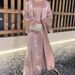 Women's Muslim Clothing Long Two-Piece Set Dress Shiny Silk Robe Abaya_ecoleips.com