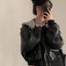 Chic Autumn Winter Niche Zipper Double Pocket Casual Loose Versatile Hooded Leather Jacket_ecoleips.com