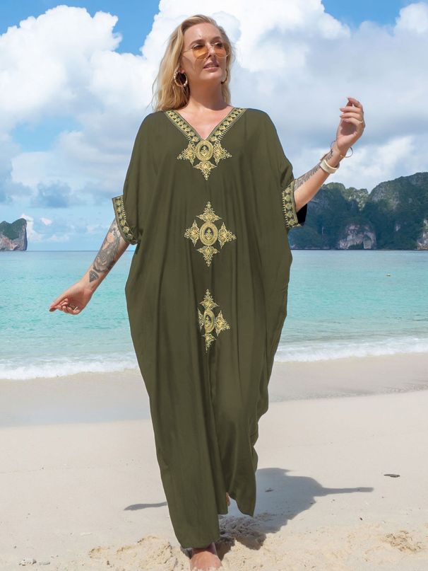 Women's Clothing Cotton Embroidered Beach Cover Up Seaside Holiday Dress Embroidered Holiday Bikini Cover Up_ecoleips.com
