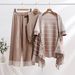 Women's Clothing Suits For Women, Striped All Match Collar Sweater Vest, Tassel Shawl Coat, Knitted Wide Leg Pants Three Piece Suit_ecoleips.com