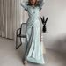 Women's Autumn Wrap Dress With High Waist Tie – Slim Fit V-Neck Long Formal Gown In Emerald/Brown/Silver Violet_ecoleips.com