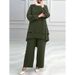 H731 Muslim New Women's Clothing Solid Color Double Layer Top Fashion Elegant Loose Wide Leg Pants Set_ecoleips.com