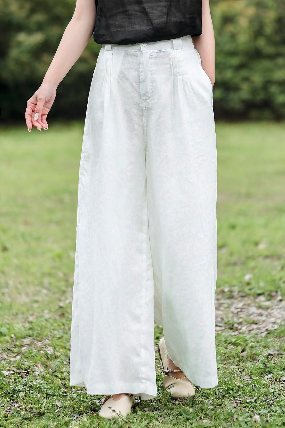 Suitable For All Seasons Ramie High-Waisted Wide-Leg For Women 2025 Summer New Loose Plus Size Linen Elegant Solid Color Straight-Leg Pants_ecoleips.com