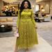 Women's Clothing Plus Size Pleated Dress Summer Fashion Faux Two Piece Long Dress Waist Cinching Lace Design_ecoleips.com