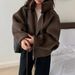 Women's Clothing Stylish Detachable Hooded Wool Blend Coat Casual Short Jacket With Belt & Patchwork Design, Loose Fit, Warm Winter Outerwear_ecoleips.com