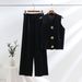 Women's Clothing Suit Gold Button V Neck Knitted Vest Casual Loose Trousers Knitted Two Piece Suit_ecoleips.com