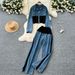 Women's Clothing Casual Suit High Waist Stitching Denim Wide Leg Straight Pants Two Piece Suit Fashionable Lapel Jacket_ecoleips.com