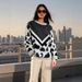 Women's Leopard Print Knit Sweater – Soft Plush Pullover With Round Neck (Black/Dark Gray/Khaki)_ecoleips.com