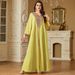 Women's Clothing Elegant Muslim Sequin Luxury Embroidered Abaya Dress With Beaded Details – Elegant Muslim Long Sleeve Maxi Dress (Apricot/Yellow)_ecoleips.com