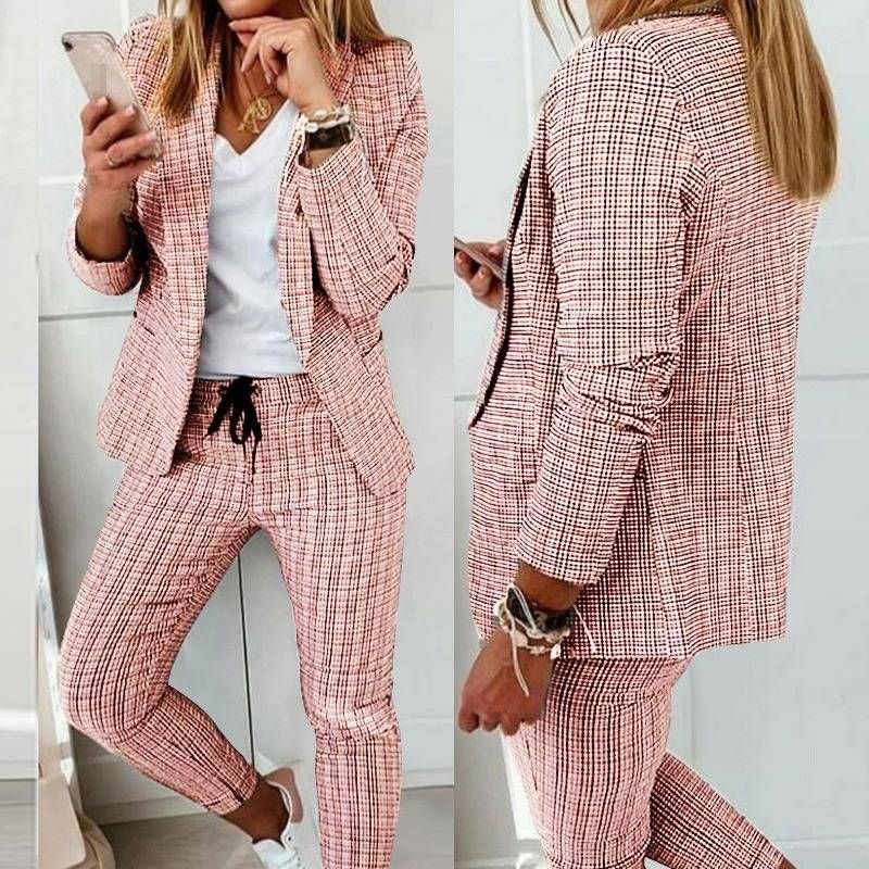 Women's Elegant Blazer & Pants Set – Stretch Polyester Office Suit With Princess Sleeves (8 Sizes, 4 Colors, Breathable Lining)_ecoleips.com