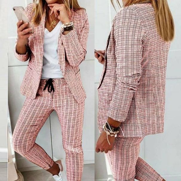 Women's Elegant Blazer & Pants Set – Stretch Polyester Office Suit With Princess Sleeves (8 Sizes, 4 Colors, Breathable Lining)_ecoleips.com