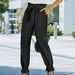 High Waisted Drawstring Slim Fit Trousers For Women Solid Color Style Clothing_ecoleips.com