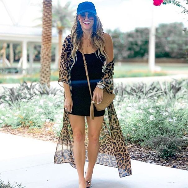 European And American New Leopard Dot Chiffon Loose Long Cardigan Beach Sun Protection Jacket Bikini Cover-Up Swimsuit_ecoleips.com