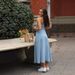 European And American 2025 Spring/Summer New Cross-Border V-Neck Strap Distressed Sexy Elastic Denim Long Dress_ecoleips.com