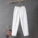 Suitable For All Seasons New Style Linen Casual Pants For Women, Summer Loose Straight Nine-Tenths Length Harem Pants, Color Slimming Trendy_ecoleips.com