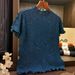 Women's Clothing Stand Collar Pleated One Piece Fold Sun Embossed T Shirt Pullover Solid Color Short Sleeved Top Classic Heavy Embroidery Style_ecoleips.com