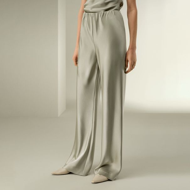 Women's Solid Color Satin Trousers American Style Comfortable Mid Waist Straight Leg Casual Fashion Spring Summer_ecoleips.com