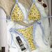Women's Reversible Floral Print Bikini Set Soft Polyester Adjustable Fit Swimsuit in Yellow Size S to L_ecoleips.com
