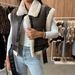 Women’s Faux Leather & Fleece Vest – Zip-Up Biker Style (S-XL, Black/Beige/Brown, Polyester-Cotton Blend, Streetwear, Machine Washable, Unisex Fit)_ecoleips.com