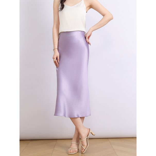 Verve High-End Acetate Satin Midi 25 Summer New Light Lustrous Draped Asymmetrical Fish Tail Slimming Skirt_ecoleips.com
