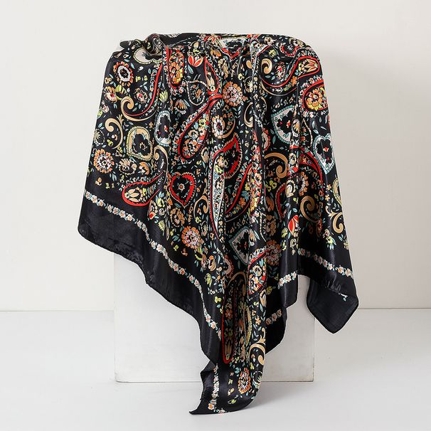 Women's Retro Ethnic Style Large Square Scarf 90 Cm Satin Faux Silk Cashew Print Middle Eastern Headscarf For Muslim Fashion_ecoleips.com
