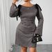Women's Clothing Plus Size Clothes Elegant Plus Size Long Sleeve Dress With Bow & Plaid Design – Flared Sleeves, Round Neck, Slim Fit For Women_ecoleips.com