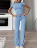 New Casual Outfit Set - Short Sleeve Top & Long Pants For Home, Yoga, And Sports - Breathable Polyester Fabric_ecoleips.com