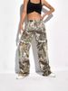 Women's Printed Cargo Jeans - High-Waisted Straight-Leg Denim Pants With Artistic Floral Design (XS-2XL, Unique Woodland Print)_ecoleips.com