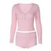 Women's Sexy Low Cut V-Neck Long Sleeve Top And Sporty Shorts Two Piece Set American Style Tight Fitting_ecoleips.com